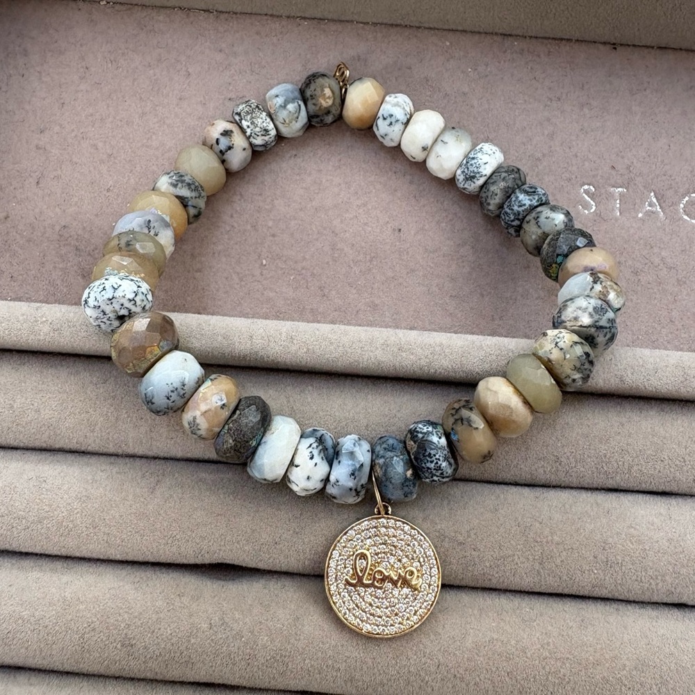 Sydney Evan 14K Gold & Diamond Love Script Medallion Beaded Bracelet $2,390